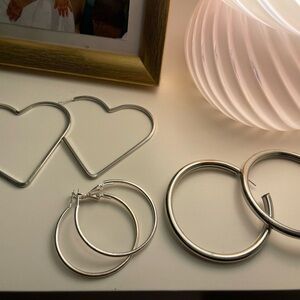 Silver Heart and Round Hoop Earrings
